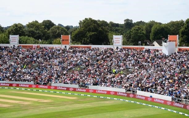 General view of play during day one of the Third LV= Insurance Test Match between England and India at Emerald Headingley Stadium on August 25, 2021...