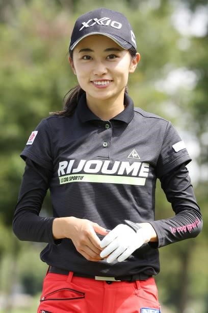 Yuka Yasuda of Japan smiles during the first round of the Nitori Ladies at Otaru Country Club on August 26, 2021 in Otaru, Hokkaido, Japan.