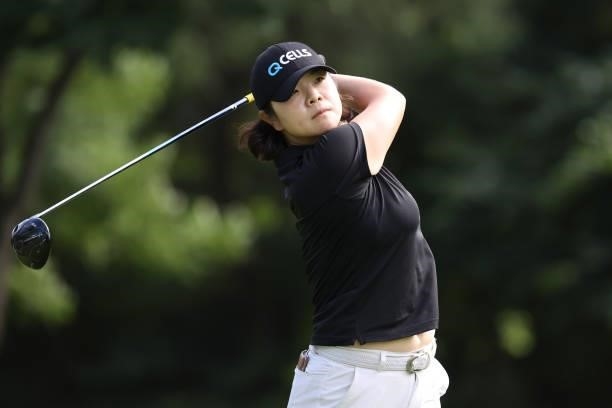 Min-Young Lee of South Korea hits her tee shot on the 2nd hole during the first round of the Nitori Ladies at Otaru Country Club on August 26, 2021...