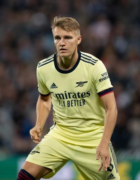 Martin Odegaard of Arsenal during the Carabao Cup Second Round match between West Bromwich Albion and Arsenal at The Hawthorns on August 25, 2021 in...