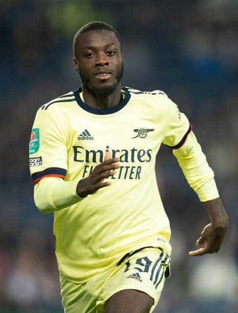 Nicolas Pepe of Arsenal during the Carabao Cup Second Round match between West Bromwich Albion and Arsenal at The Hawthorns on August 25, 2021 in...