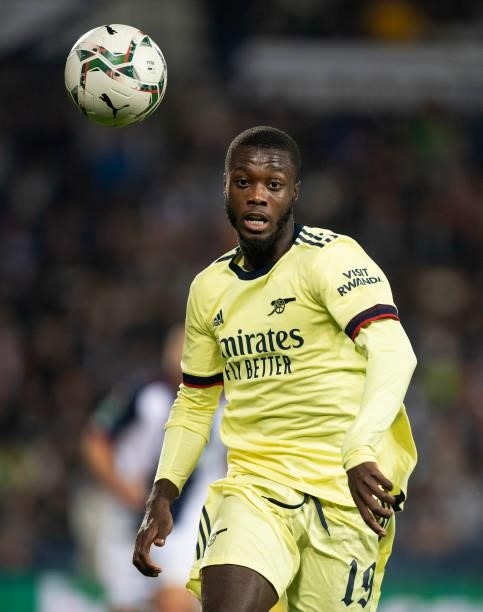Nicolas Pepe of Arsenal during the Carabao Cup Second Round match between West Bromwich Albion and Arsenal at The Hawthorns on August 25, 2021 in...