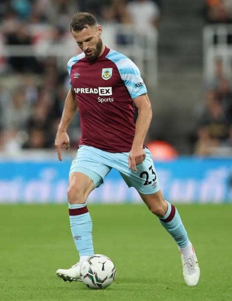 Erik Pieters of Burnley controls the ball during the Carabao Cup Second Round match between Newcastle United and Burnley at St. James Park on August...