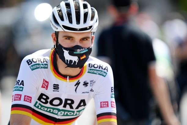 Maximilian Schachmann of Germany and Team Bora - Hansgrohe prepares for the race prior to the 76th Tour of Spain 2021, Stage 12 a 175 km stage from...