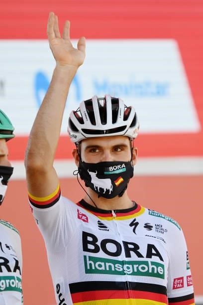 Maximilian Schachmann of Germany and Team Bora - Hansgrohe during the team presentation prior to the 76th Tour of Spain 2021, Stage 12 a 175 km stage...