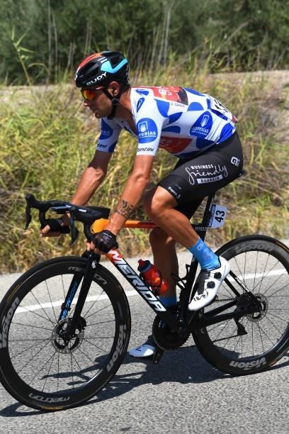 Damiano Caruso of Italy and Team Bahrain Victorious polka dot mountain jersey competes during the 76th Tour of Spain 2021, Stage 12 a 175 km stage...