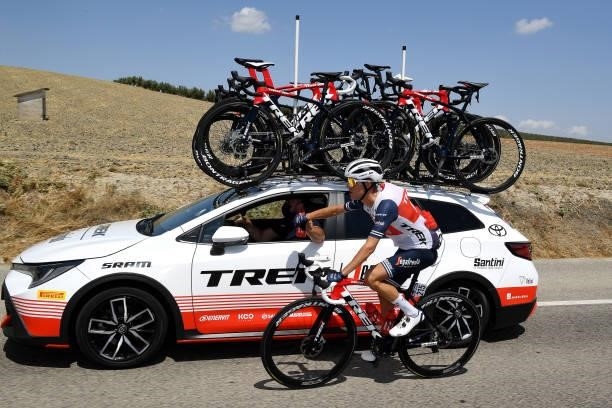 Juan Pedro López of Spain and Team Trek - Segafredo in feed zone during the 76th Tour of Spain 2021, Stage 12 a 175 km stage from Jaén to Córdoba /...