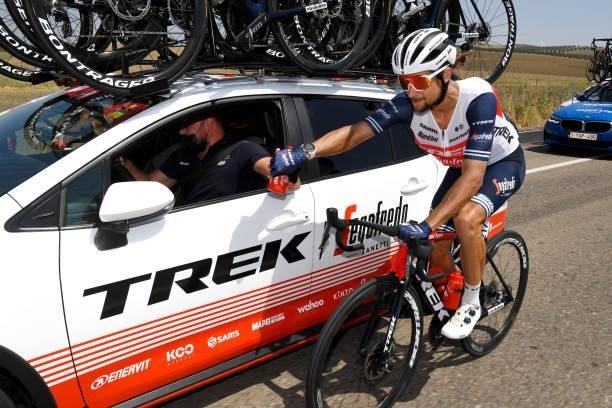 Kiel Reijnen of United States and Team Trek - Segafredo in feed zone during the 76th Tour of Spain 2021, Stage 12 a 175 km stage from Jaén to Córdoba...