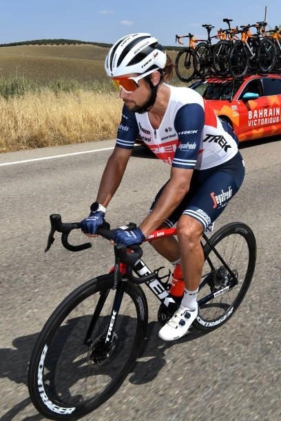 Kiel Reijnen of United States and Team Trek - Segafredo in feed zone during the 76th Tour of Spain 2021, Stage 12 a 175 km stage from Jaén to Córdoba...
