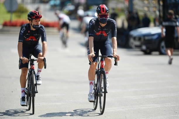 Thomas Pidcock of United Kingdom and Dylan Van Baarle of Netherlands and Team INEOS Grenadiers prepare for the race prior to the 76th Tour of Spain...