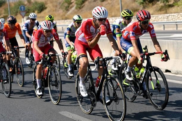 Jesús Herrada Lopez of Spain and Team Cofidis and Odd Christian Eiking of Norway and Team Intermarché - Wanty - Gobert Matériaux red leader jersey...