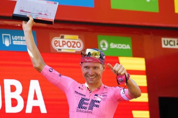 Magnus Cort Nielsen of Denmark and Team EF Education - Nippo celebrates winning the stage on the podium ceremony after the 76th Tour of Spain 2021,...