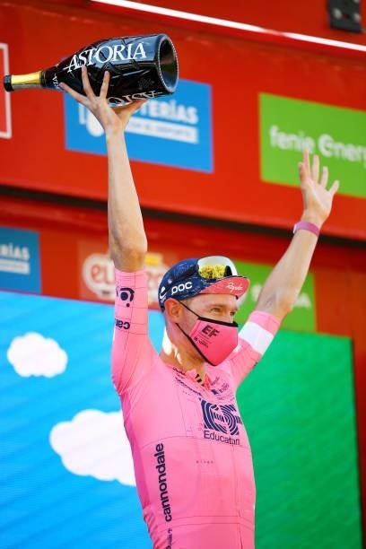 Magnus Cort Nielsen of Denmark and Team EF Education - Nippo celebrates winning the stage on the podium ceremony after the 76th Tour of Spain 2021,...