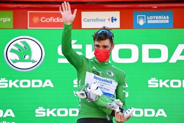 Fabio Jakobsen of Netherlands and Team Deceuninck - Quick-Step celebrates winning the green points jersey on the podium ceremony after the 76th Tour...