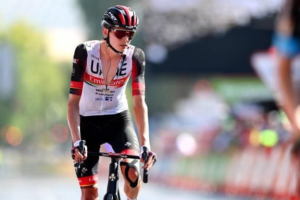 Joseph Lloyd Dombrowski of United States and UAE Team Emirates crosses the finishing line during the 76th Tour of Spain 2021, Stage 12 a 175 km stage...