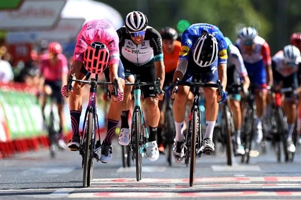 Magnus Cort Nielsen of Denmark and Team EF Education - Nippo sprints to win ahead of Andrea Bagioli of Italy and Team Deceuninck - Quick-Step and...