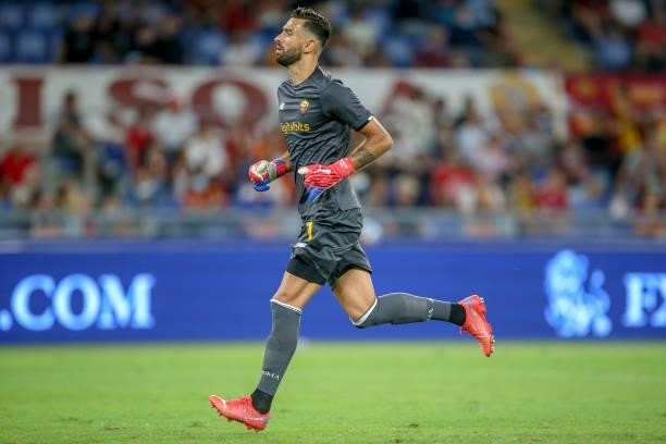 Goalkeeper Rui Patricio of AS Roma runs during the UEFA Conference League Play-Offs Leg Two match between AS Roma and Trabzonspor at Olimpico Stadium...