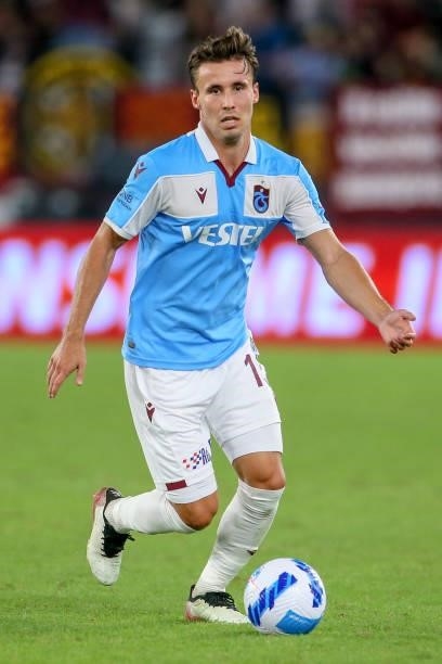 Anders Trondsen of Trabzonspor in action during the UEFA Conference League Play-Offs Leg Two match between AS Roma and Trabzonspor at Olimpico...