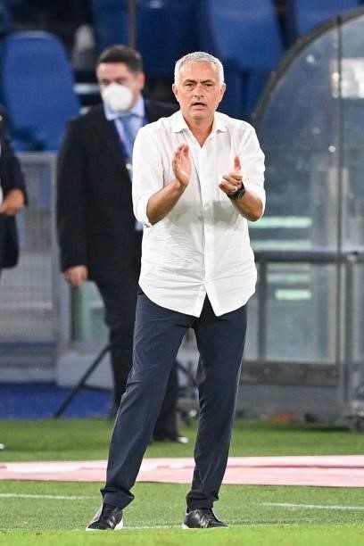 Roma coach Josè Mourinho during the UEFA Conference League Play-Offs Leg Two match between AS Roma and Trabzonspor at Olimpico Stadium on August 26,...