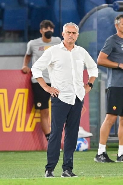 Roma coach Josè Mourinho during the UEFA Conference League Play-Offs Leg Two match between AS Roma and Trabzonspor at Olimpico Stadium on August 26,...