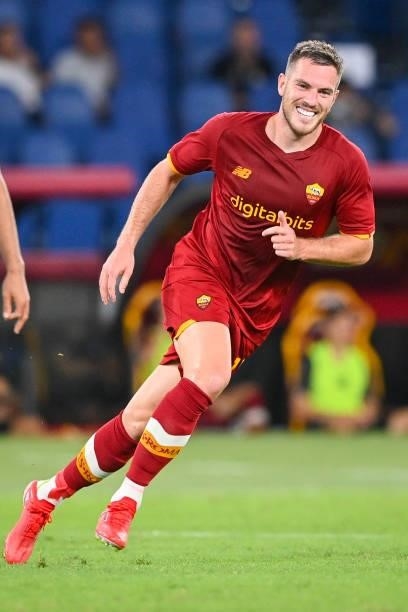 Jordan Veretout of AS Roma in action during the UEFA Conference League Play-Offs Leg Two match between AS Roma and Trabzonspor at Olimpico Stadium on...