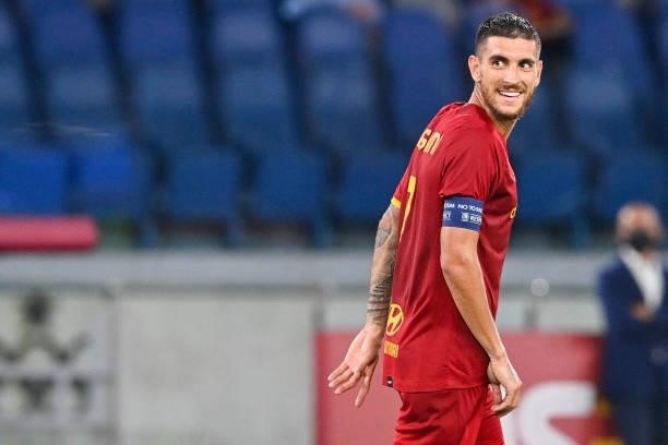 Lorenzo Pellegrini of AS Roma looks on during the UEFA Conference League Play-Offs Leg Two match between AS Roma and Trabzonspor at Olimpico Stadium...