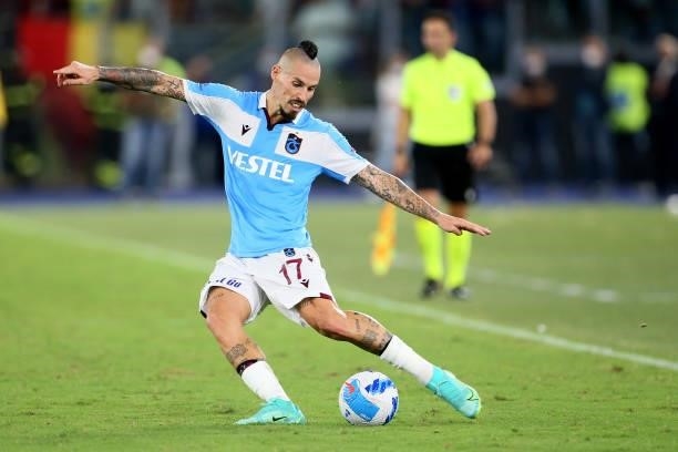 Marek Hamsik of Trabzonspor in action during the UEFA Conference League Play-Offs Leg Two match between AS Roma and Trabzonspor at Olimpico Stadium...