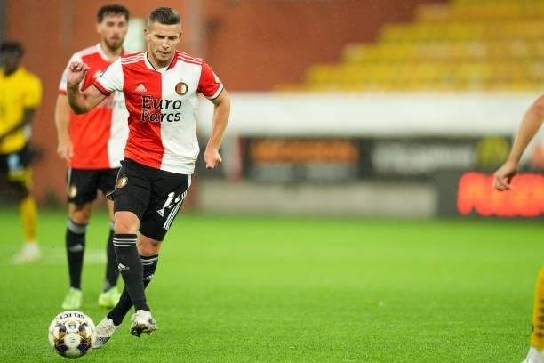 Bryan Linssen of Feyenoord during the UEFA Conference League match between IF Elfsborg and Feyenoord at Boras Arena on August 26, 2021 in Boras,...