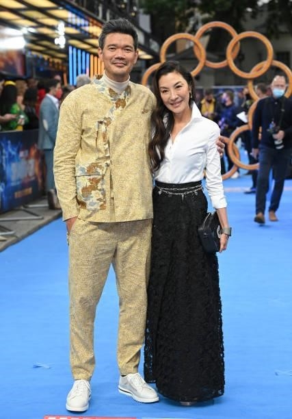 Director Destin Daniel Cretton and Michelle Yeoh attend the UK premiere of "Shang-Chi and the Legend of the Ten Rings