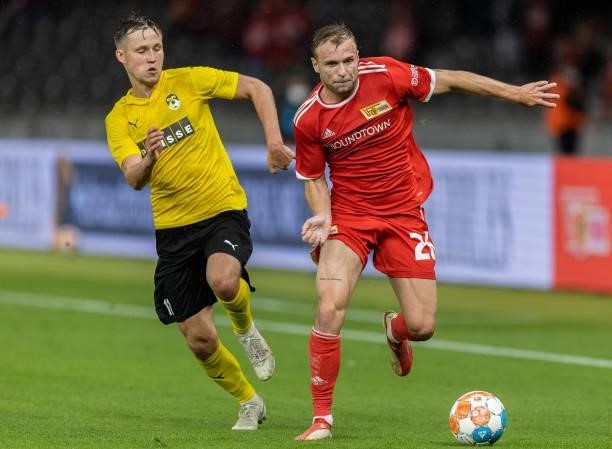 Tymoteusz Puchacz of 1.FC Union Berlin in action during the UEFA Conference League Play-Offs Leg Two match between 1. FC Union Berlin and Kuopion PS...