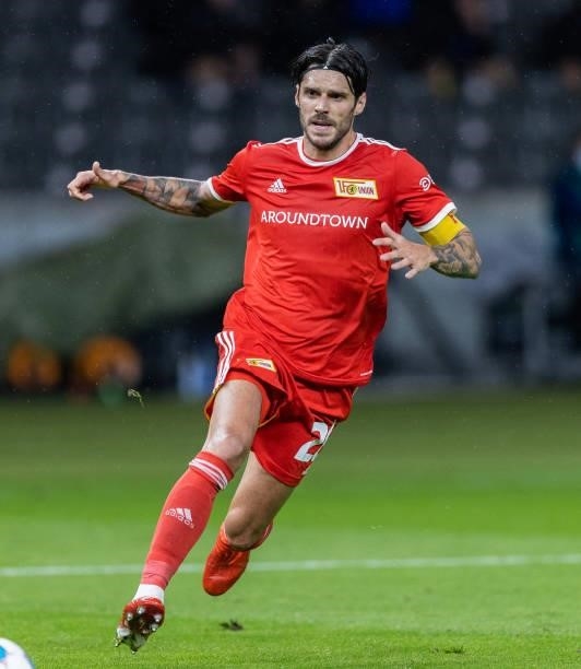 Christopher Trimmel of 1.FC Union Berlin runs with the ball during the UEFA Conference League Play-Offs Leg Two match between 1. FC Union Berlin and...