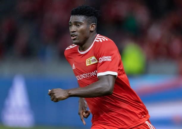 Taiwo Awoniyi of 1.FC Union Berlin in action during the UEFA Conference League Play-Offs Leg Two match between 1. FC Union Berlin and Kuopion PS at...