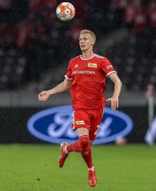 Timo Baumgartl of 1.FC Union Berlin controls the ball during the UEFA Conference League Play-Offs Leg Two match between 1. FC Union Berlin and...