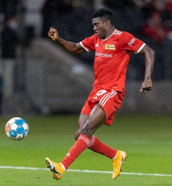 Taiwo Awoniyi of 1.FC Union Berlin controls the ball during the UEFA Conference League Play-Offs Leg Two match between 1. FC Union Berlin and Kuopion...