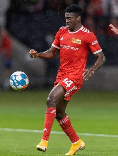 Taiwo Awoniyi of 1.FC Union Berlin controls the ball during the UEFA Conference League Play-Offs Leg Two match between 1. FC Union Berlin and Kuopion...