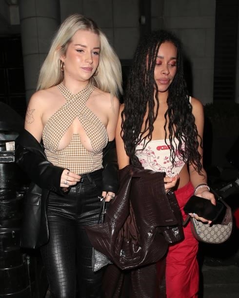 Lottie Moss and Blithe Saxon seen attending PrettyLittleThing by Molly Mae - launch party at Novikov on August 26, 2021 in London, England.