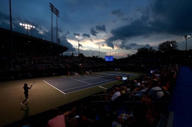 General view of the match between Frances Tiafoe and Mikael Ymer of Sweden in the quarterfinals of the Winston-Salem Open at Wake Forest Tennis...
