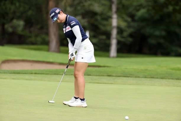 Sakura Koiwai of Japan attempts a putt on the 6th green during the second round of the Nitori Ladies at Otaru Country Club on August 27, 2021 in...