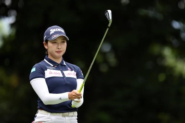 Sakura Koiwai of Japan is seen before her tee shot on the 7th hole during the second round of the Nitori Ladies at Otaru Country Club on August 27,...
