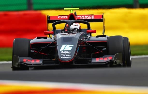 Oliver Rasmussen of Denmark and HWA Racelab drives during practice ahead of Round 5:Spa-Francorchamps of the Formula 3 Championship at Circuit de...