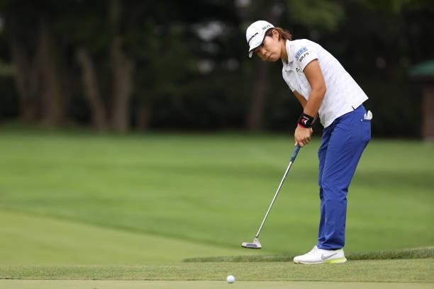 Lala Anai of Japan putts on the 7th hole during the second round of the Nitori Ladies at Otaru Country Club on August 27, 2021 in Otaru, Hokkaido,...