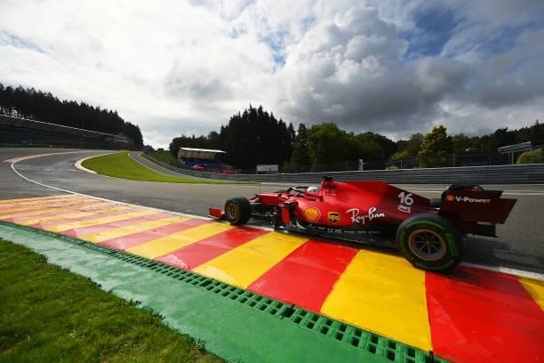 Charles Leclerc of Monaco driving the Scuderia Ferrari SF21 during practice ahead of the F1 Grand Prix of Belgium at Circuit de Spa-Francorchamps on...