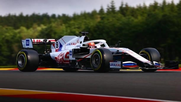 Nikita Mazepin of Russia driving the Haas F1 Team VF-21 Ferrari on track during practice ahead of the F1 Grand Prix of Belgium at Circuit de...