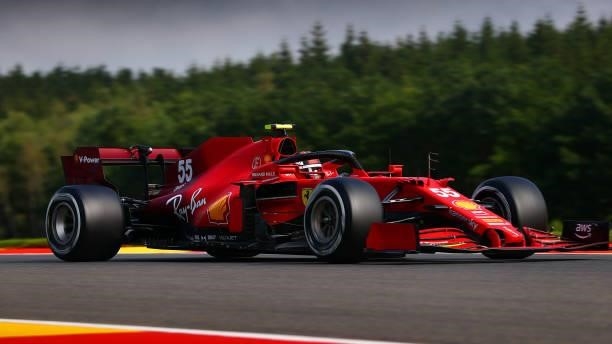 Carlos Sainz of Spain driving the Scuderia Ferrari SF21 during practice ahead of the F1 Grand Prix of Belgium at Circuit de Spa-Francorchamps on...