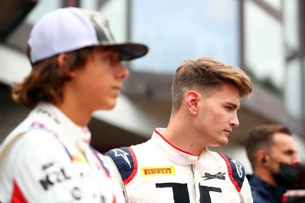 Logan Sargeant of United States and Charouz Racing System looks on in the Paddock prior to qualifying ahead of Round 5:Spa-Francorchamps of the...