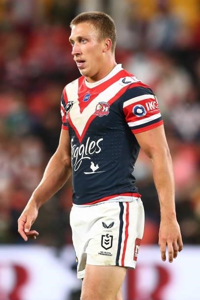 Ben Marschke of the Roosters looks on during the round 24 NRL match between the Sydney Roosters and the South Sydney Rabbitohs at Suncorp Stadium on...