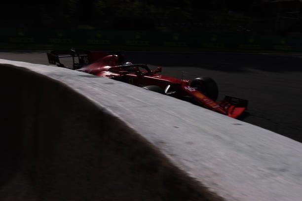 Charles Leclerc of Monaco driving the Scuderia Ferrari SF21 during practice ahead of the F1 Grand Prix of Belgium at Circuit de Spa-Francorchamps on...