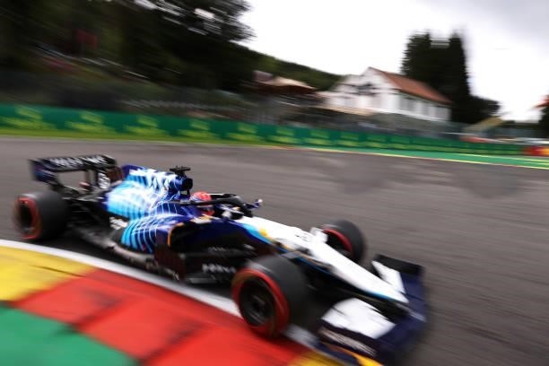 George Russell of Great Britain driving the Williams Racing FW43B Mercedes during practice ahead of the F1 Grand Prix of Belgium at Circuit de...