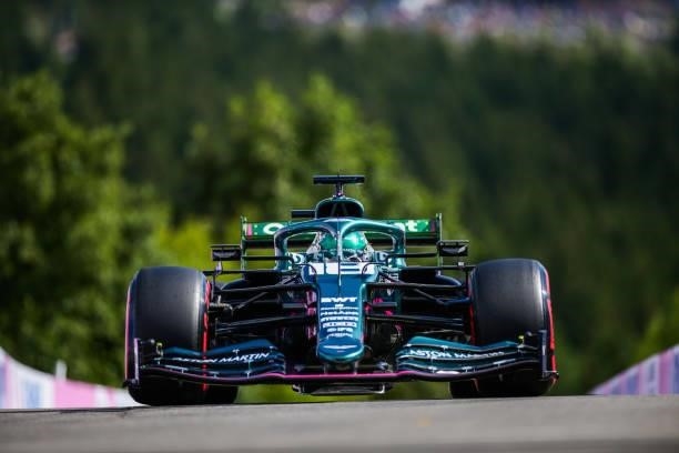 Lance Stroll of Aston Martin and Canada during practice ahead of the F1 Grand Prix of Belgium at Circuit de Spa-Francorchamps on August 27, 2021 in...