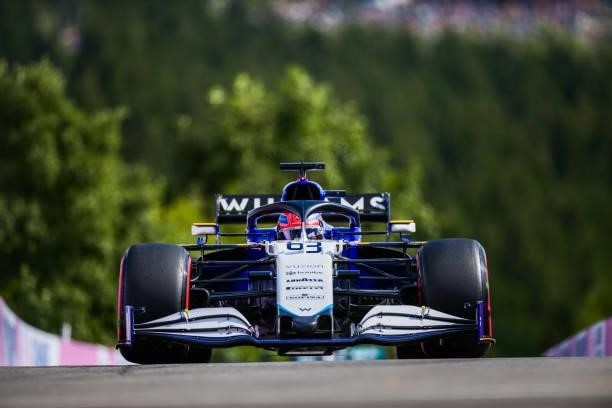 George Russell of Williams and Great Britain during practice ahead of the F1 Grand Prix of Belgium at Circuit de Spa-Francorchamps on August 27, 2021...